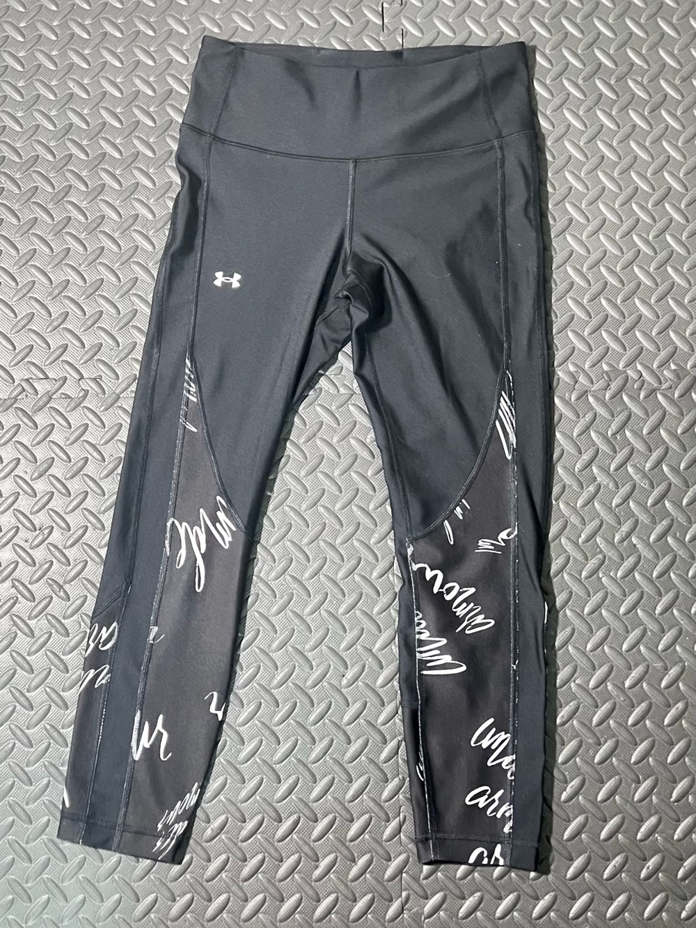 Under Armour Black Compression Leggings with White Logo Size M